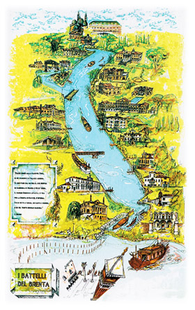 Litografia della Riviera del Brenta tra Ville Venete